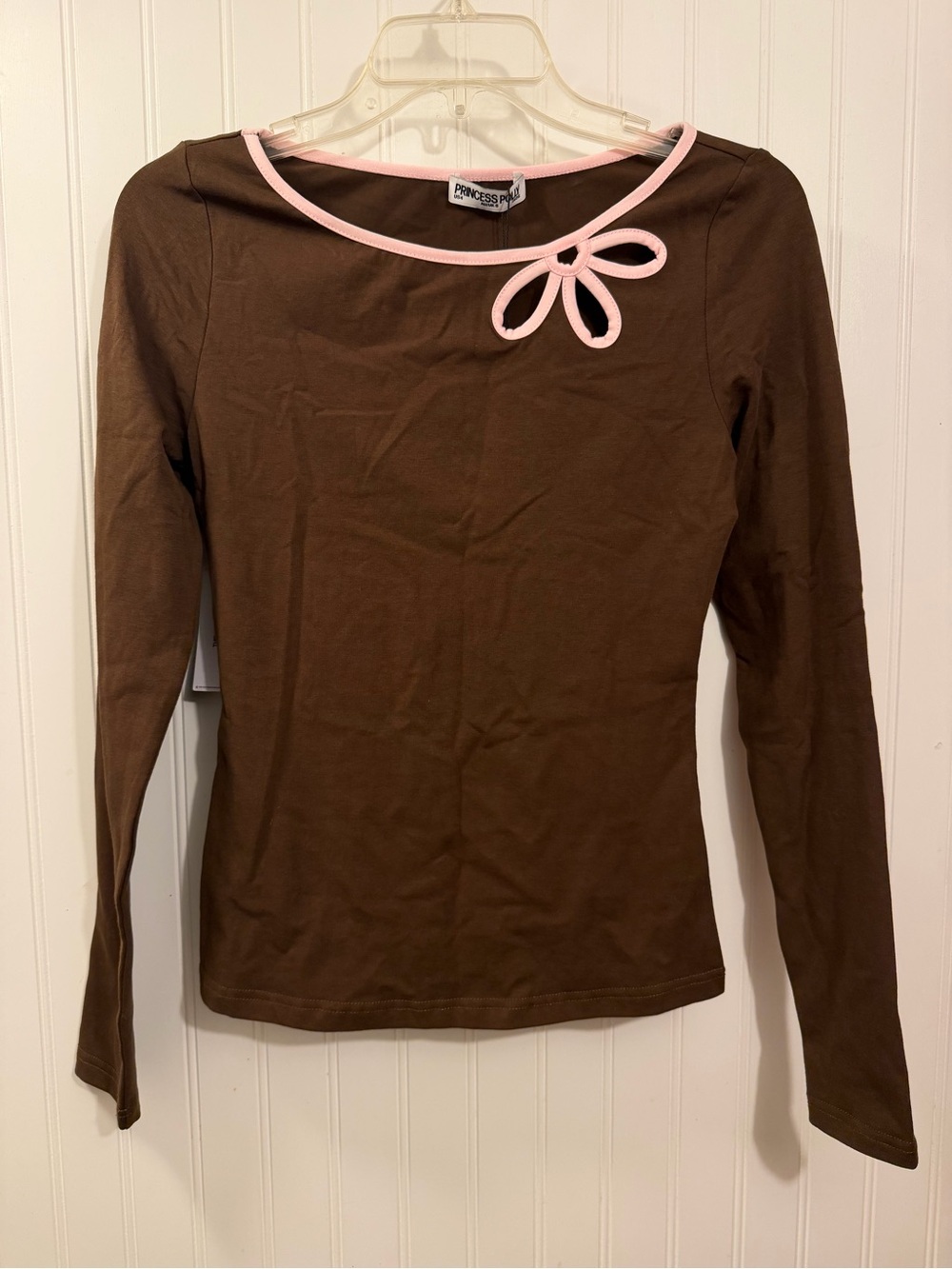 pink floral cut-out brown longsleeve top